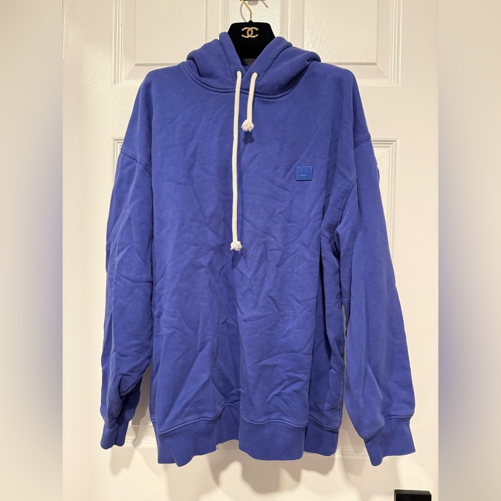 Acne Studios Unisex Cotton Purple Blue Ferris Face Hooded Sweatshirt Size S EUC